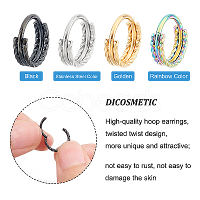 DICOSMETIC 8Pcs 4 Colors Twisted Ring Hoop Earrings for Girl Women STAS-DC0008-52-1