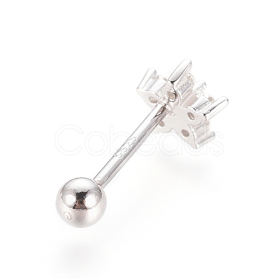 Anti-Tarnish Rhodium Plated 925 Sterling Silver Barbell Cartilage Earrings STER-I018-03P-1