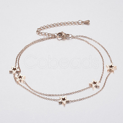 304 Stainless Steel Multi-Strand Anklets X-AJEW-H012-19RG-1