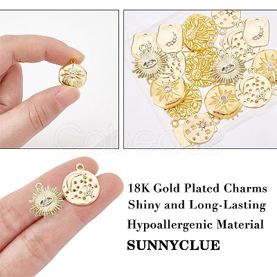 SUNNYCLUE 18Pcs 6 Style Brass Micro Pave Clear Cubic Zirconia Pendants & Alloy Rhinestone Pendants KK-SC0002-80-1