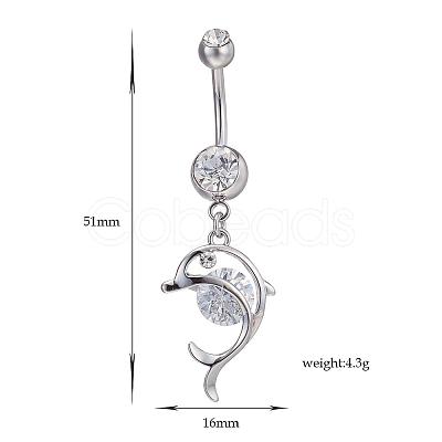 Piercing Jewelry Real Platinum Plated Brass Rhinestone Dolphin Navel Ring Belly Rings AJEW-EE0001-63-1