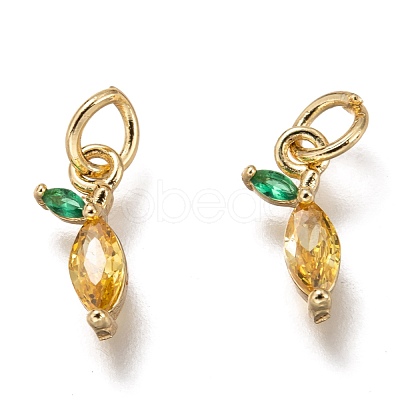 Brass Micro Pave Gold & Green Cubic Zirconia Charms X-ZIRC-I051-07G-1