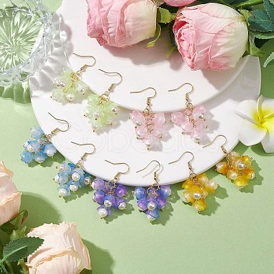 Flower Transparent Spray Painted Glass Cluster Earrings EJEW-JE05741-1