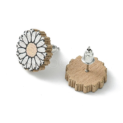 Poplar Wood Stud Earrings EJEW-G376-01A-1