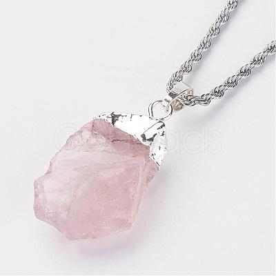 Natural Rose Quartz Pendant Necklaces NJEW-JN01879-02-1