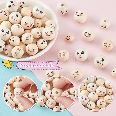 PandaHall Elite 180Pcs 6 Styles Printed Wood Beads WOOD-PH0002-77-1