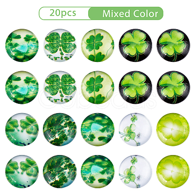 Half Round/Dome Four Leaf Clover Glass Cabochons GGLA-PH0002-12mm-CC-1