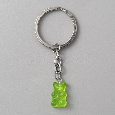 Candy Color Transparent Bear Resin Pendant Keychain KEYC-WH0034-34B-03-1