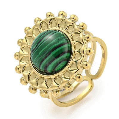 Ion Plating(IP) 304 Stainless Steel Synthetic Malachite Cuff Rings G-Z056-08G-03-1