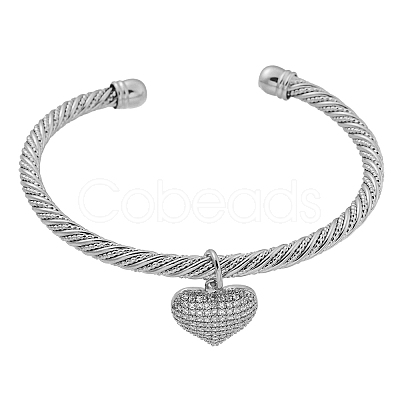 Brass Micro Pave Clear Cubic Zirconia Open Cuff Bangles BJEW-P320-01P-1