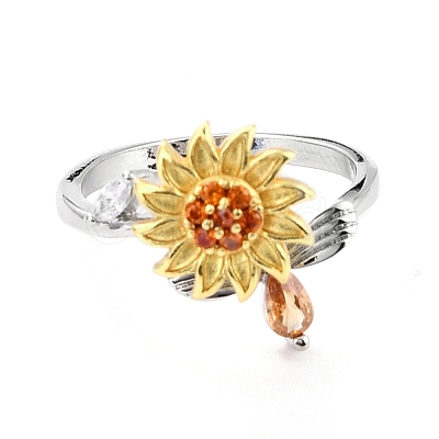 Sunflower and Dragonfly Rotatable Open Ring for Women RJEW-M139-16P-1