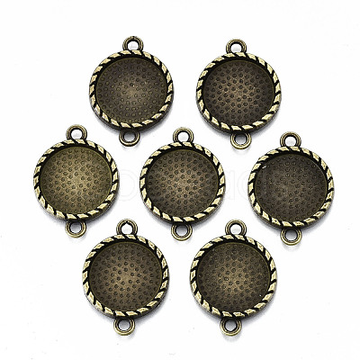 Tibetan Style Alloy Flat Round Cabochon Connector Settings TIBE-Q038-017A-AB-NR-1