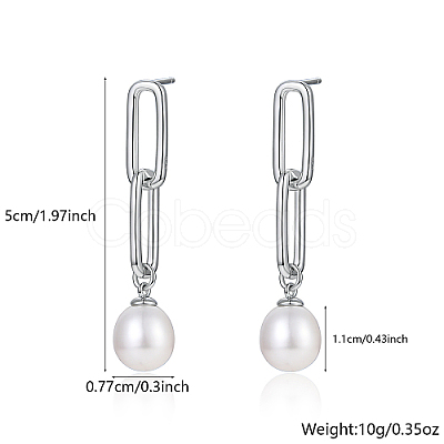 Anti-Tarnish Rhodium Plated 925 Sterling Silver Oval Dangle Stud Earrings KR9373-2-1