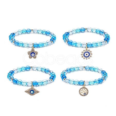 4Pcs 4 Style Acrylic Round Beaded Stretch Bracelets Set BJEW-JB08926-03-1