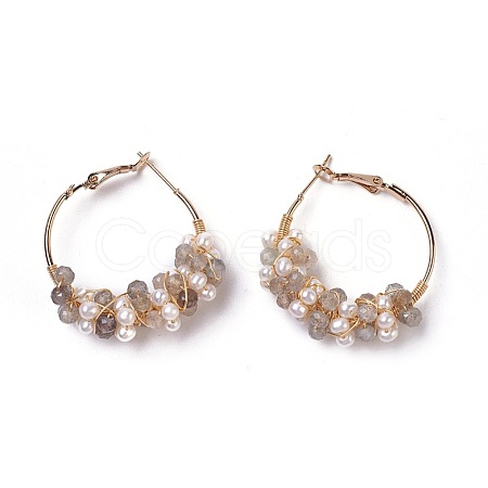 (Jewelry Parties Factory Sale)Pearl Beads Hoop Earrings EJEW-L218-11G-1