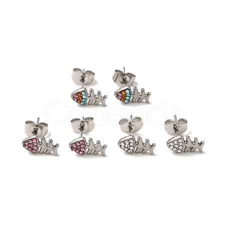 Rhinestone Fishbone Stud Earrings with 316 Surgical Stainless Steel Pins EJEW-A081-13P-1