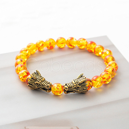Synthetic Amber Stretch Bracelet with Dragon Clasps VK5165-6-1