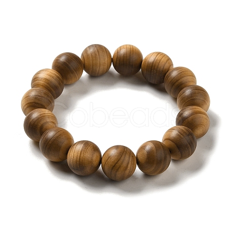 15mm Round Wood Beaded Stretch Bracelets BJEW-B080-10C-1