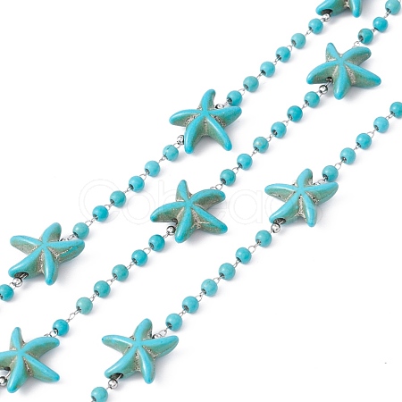 Handmade Synthetic Turquoise Starfish & Round Beaded Chains CHS-E008-02-1
