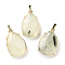 Natural Prehnite Pendants, Brass Teardrop Charms, Golden, Cadmium Free & Lead Free, 28.5x18x5~6mm, Hole: 5x4mm