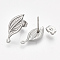 Non-Tarnish 304 Stainless Steel Stud Earring Findings, with Loop and Ear Nuts/Earring Backs, Leaf, Stainless Steel Color, 19x8mm, Hole: 1mm, Pin: 0.7mm