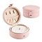 Mini Travel PU Leather Storage Box for Women, Round Portable Jewelry Case Organizer for Earrings Bracelets Necklaces, with Snap Button, Pink, 10x5cm