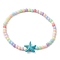 Beach Starfish Synthetic Turquoise Link Bracelets, 4mm Round Acrylic Beaded Stretch Bracelets for Women Men, Turquoise, Inner Diameter: 2-1/4 inch(5.8cm), Starfish: 14.5~15x14.5~15mm, Bead: 4mm