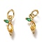 Brass Micro Pave Gold & Green Cubic Zirconia Charms, with Jump Rings, Lemon Shape, Golden, 11x5x3mm, Hole: 3mm