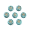 Synthetic Turquoise Beads, with Golden Tone Brass Slices, Flat Round with Constellations, Cancer, 15x5mm, Hole: 1mm