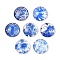 Blue and White Floral Printed Glass Cabochons, Half Round/Dome, Steel Blue, 14x5mm