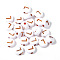 100Pcs Plating Opaque White Acrylic Beads, Rose Gold Metal Enlaced, Flat Round with Letter, Letter L, 7x4mm, Hole: 1.4mm