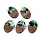 Transparent Resin and Walnut Wood Pendants, Oval Charms with Gold Foil, Medium Turquoise, 23x15.5x3.5mm, Hole: 2mm