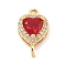 Brass Pave Cubic Zirconia Connector Charms, Heart Links, Golden, Red, 15x9x6mm, Hole: 1.2mm