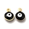 304 Stainless Steel Evil Eye Enamel Charms, Flat Round Charm, Golden, Black, 7.5x6x3mm, Hole: 1mm