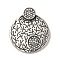 304 Stainless Steel Pendants, with Clear Cubic Zirconia, Textured, Flat Round Charm, Antique Silver, 34.5x29.5x8mm, Hole: 5.5x4.5mm