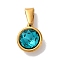 PVD Vacuum Plating 304 Stainless Steel Pendants, with Rhinestone, Flat Round, Golden, Blue Zircon, 12.5x10.5x5mm, Hole: 7x3.5mm