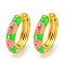 Rack Plating Brass Hoop Earrings, with Flower Enamel, Cadmium Free & Lead Free, Long-Lasting Plated, Real 18K Gold Plated, Lime, 19x4.5mm