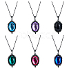 FIBLOOM 6Pcs 6 Colors Glass Oval Pendant Necklaces Set with Black Alloy Chains NJEW-FI0001-46-8