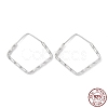 Rhodium Plated 925 Sterling Silver Textured Rhombus Hoop Earrings EJEW-K258-05P-1