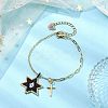 Glass Seed Star & Brass Cross Charm Bracelets BJEW-MZ00044-4