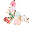 Candy Color Round Beaded Stretch Bracelet with Heart Cherry Charm for Women BJEW-JB07636-01-4