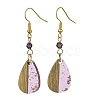 Transparent Resin & Walnut Wood Teardrop Pendant Dangle Earrings EJEW-JE05490-1