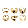 6Pcs 6 Style Rectangle & Horse Eye & Half Round 304 Stainless Steel Open Cuff Rings Set RJEW-P092-03G-M-1
