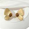 201 Natural Stainless Steel Butterfly with Natural Tiger Eye Stud Earrings EJEW-D084-08G-1