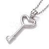 Non-Tarnish 304 Stainless Steel Heart Skeleton Key Pendant Necklace for Women STAS-E154-17P-3