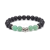 3Pcs 3 Style Natural Mixed Gemstone Round Beaded Stretch Bracelets Set with Alloy Tube for Women BJEW-JB08477-4