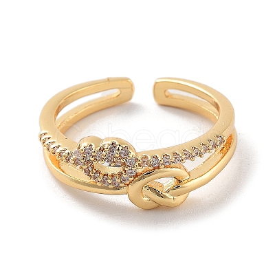 Brass with Cubic Zirconia Open Cuff Rings RJEW-B053-08-1