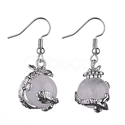 Natural Quartz Crystal Dragon Dangle Earrings EJEW-A092-12P-03-1