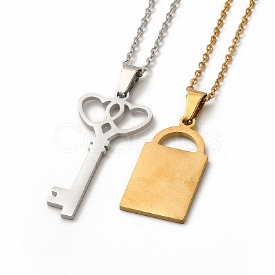 Heart Skeleton Key & Padlock Couple Pendant Necklaces & Stud Earrings SJEW-E045-02GP-1