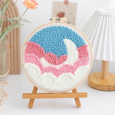 DIY Moon Pattern Punch Embroidery Beginner Kits for Beginners PW-WGB2670-15-1